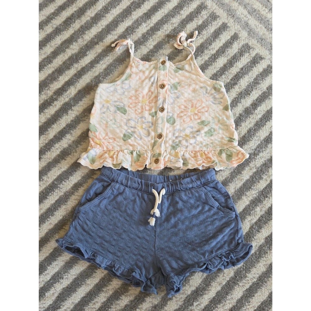 Little Co. by Lauren Conrad Girls Pastel Floral Ruffle Cami and Blue Shorts 4T